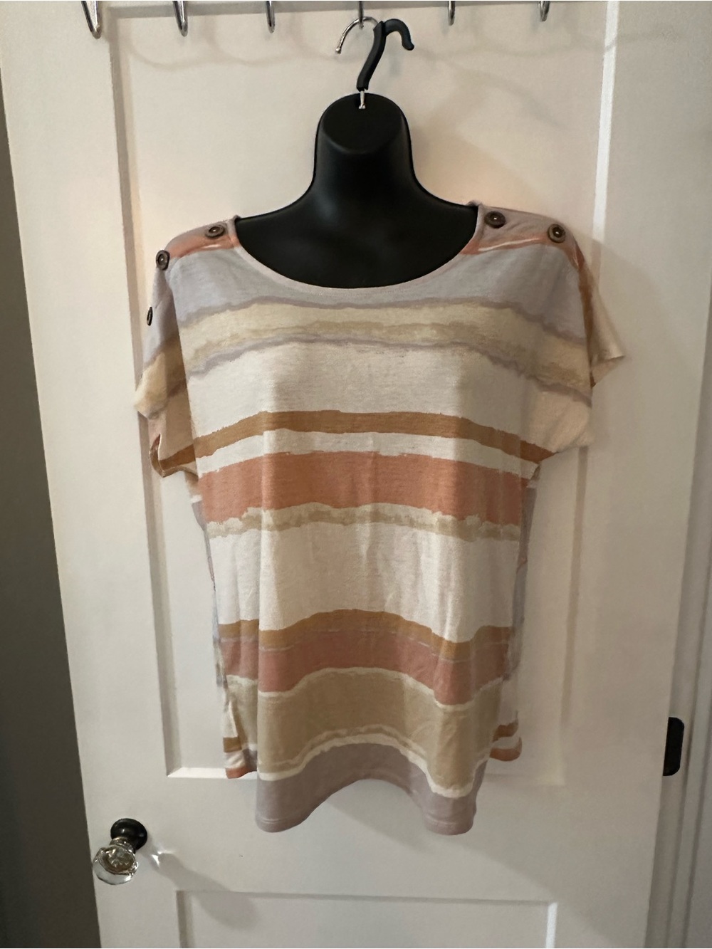 Striped Short-Sleeve Knit Tee in Cream and Tan
